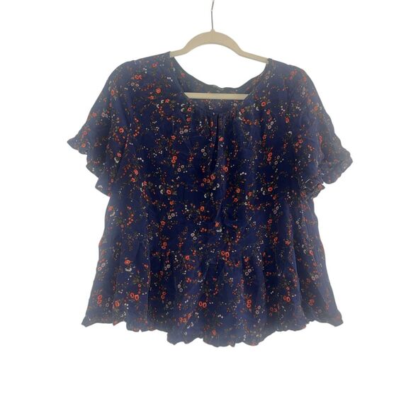 ✨Madewell Silk Stanza Ruffle-Hem Sz Large Top in Moonless Floral✨ - Picture 5 of 8